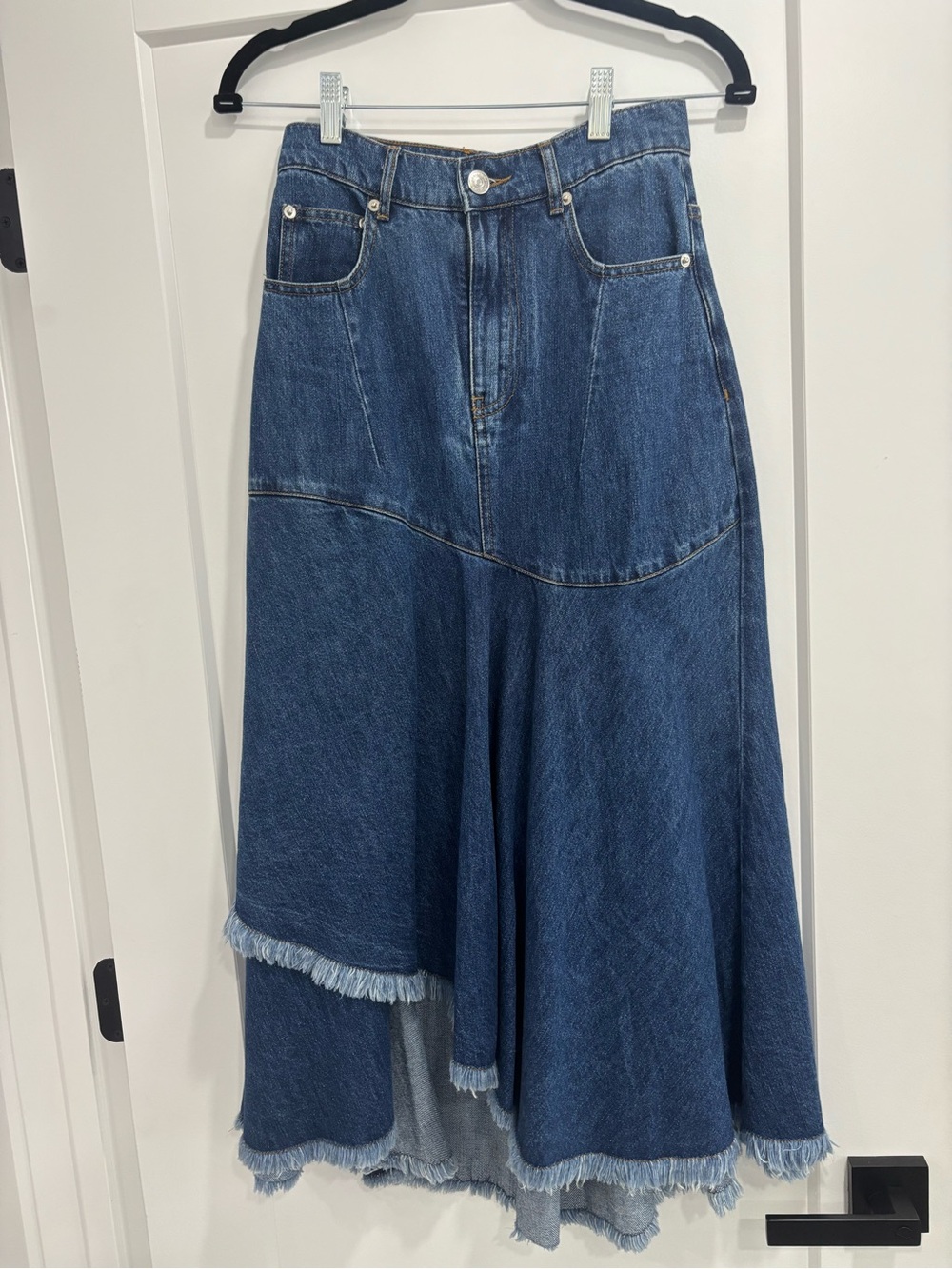 Maje Blue denim Asymmetrical A-Line skirt